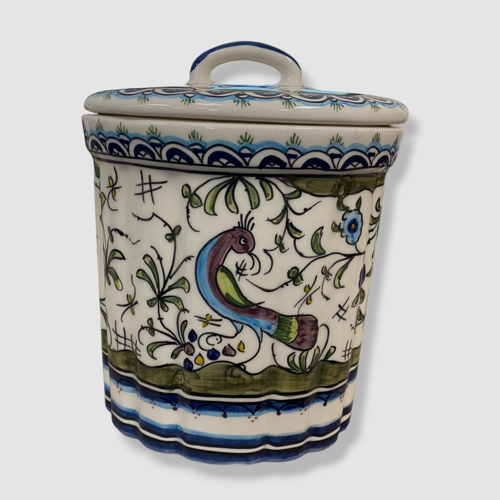 $495 Neiman Marcus Pavoes Handle Lid Storage Artwork Earthenware Canister Set