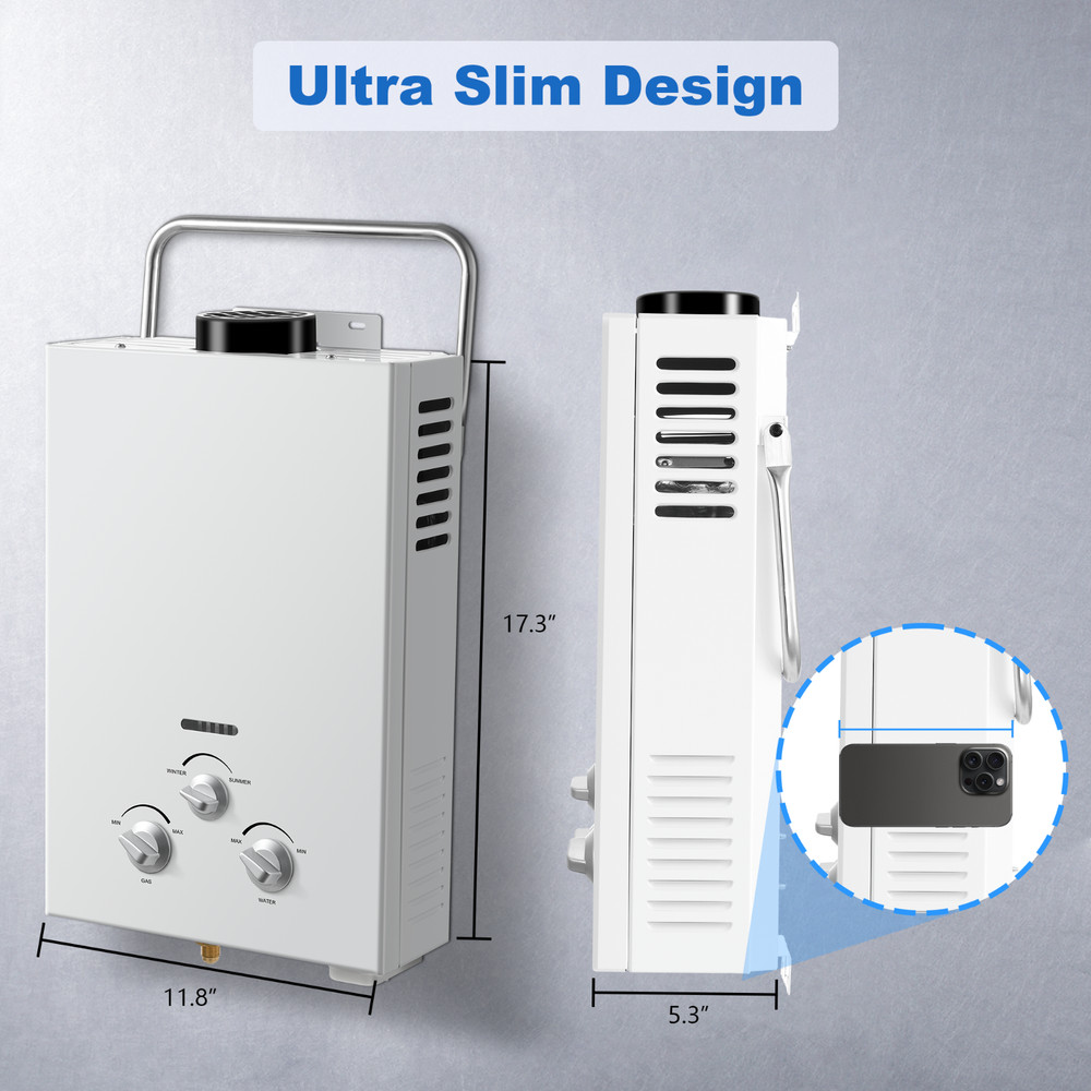 Amzgachfktch Tankless Water Heater 6L1.58 GPM Portable Gas Water Heater,Handle