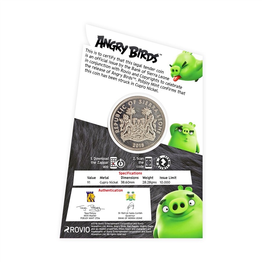 2018 $1 Angry Birds Red Interactive Coin Card with Special Zapper Scan Code