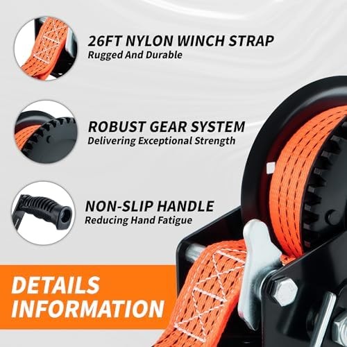 Heavy Duty Hand Crank Trailer Winch With Strap