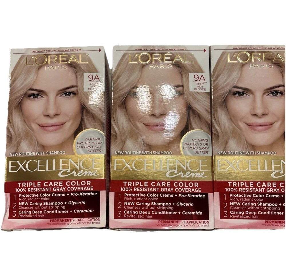 *3 Pack* L'Oreal 9A Excellence Creme Permanent Color Light Ash Blonde