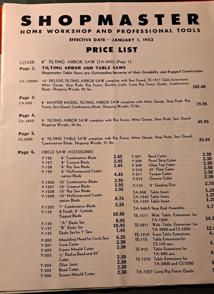 1953 POWER TOOLS catalog BY SHOPMASTER