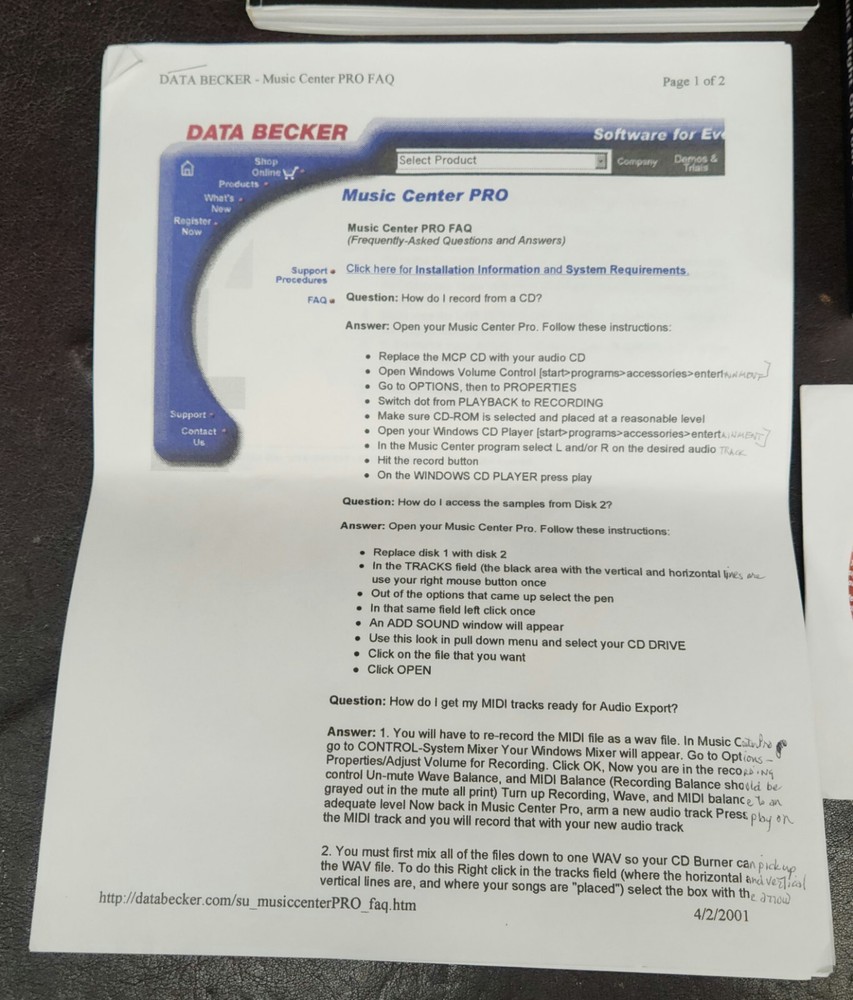 Vintage 2000 Data Becker Music Center Pro Software, Complete/Win 95/EUC