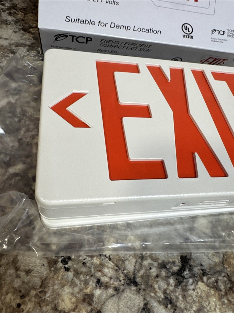 TCP Energy Efficient Compact Exit Sign Red LED 22743 Battery Backup