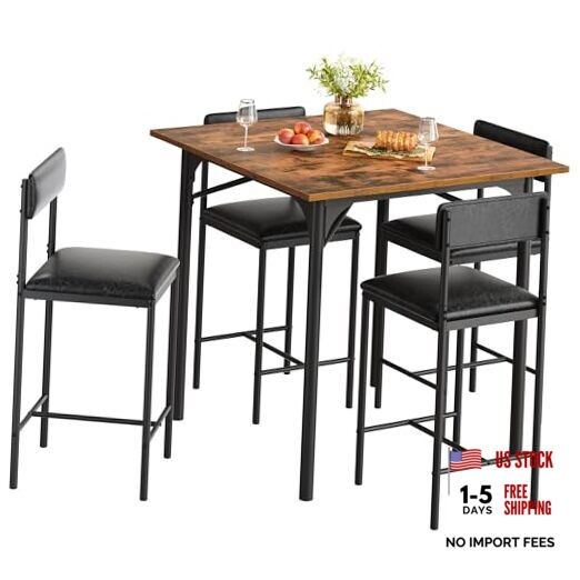 5-Piece Dining Room Table Set Bar Table and Chairs Set Counter Height Dining