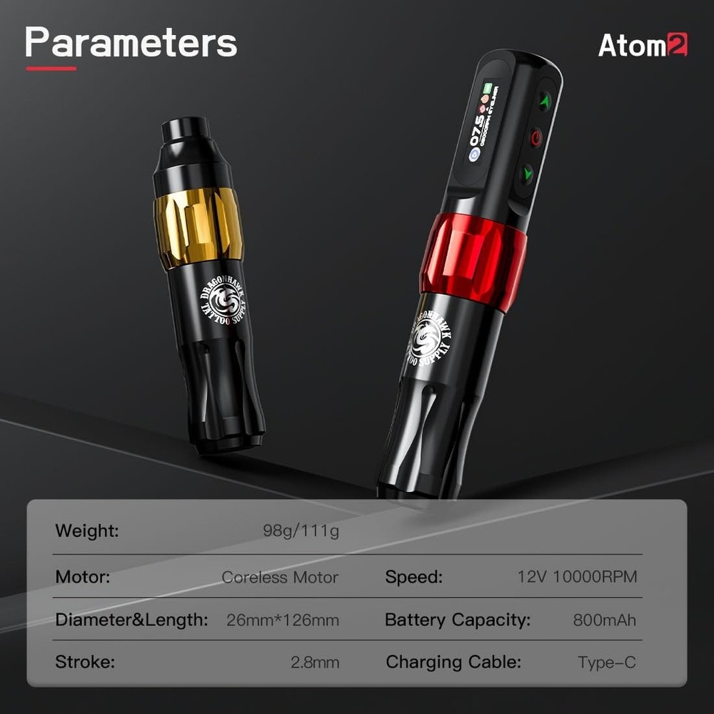 Atom2 Tattoo Kit Wireless Pro Gun Machine Part Number Not Specified Replacement