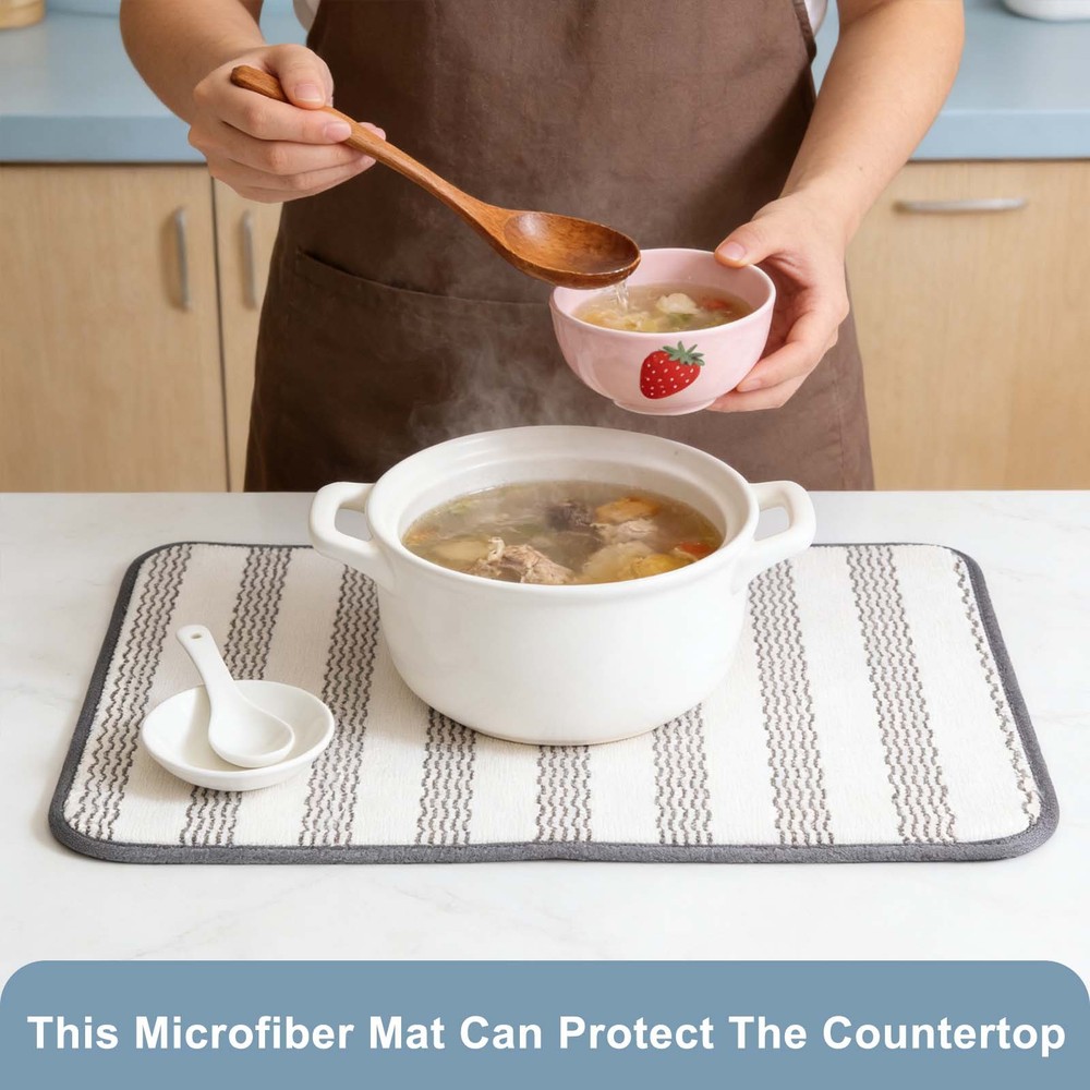 Microfiber Dish Drying Mat,20 x 15 Inch Thick Wave Pattern, White