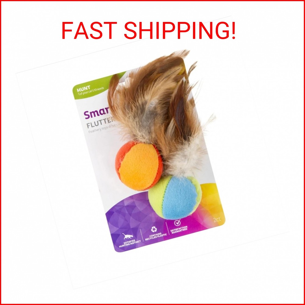 SmartyKat (2 Count) Flutter Balls Feather Cat Toys - Multi Color, 2 Count