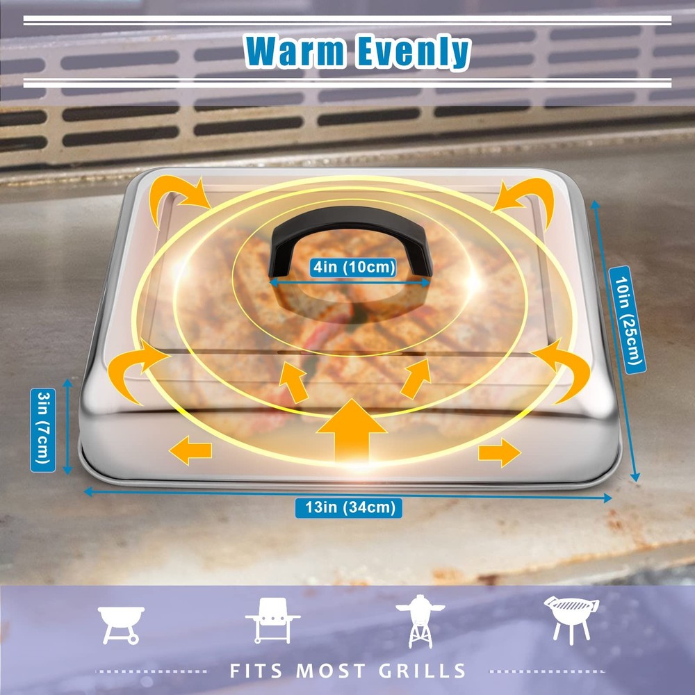 HaSteeL Rectangular Basting Cover, Stainless Steel Cheese Melting Dome Silver