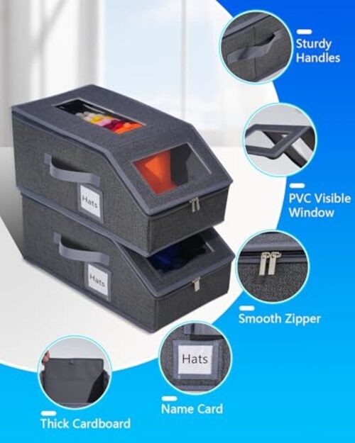 2PCS Stackable Hat Organizer for Baseball Caps, Hat Organizer Holds Drak Grey