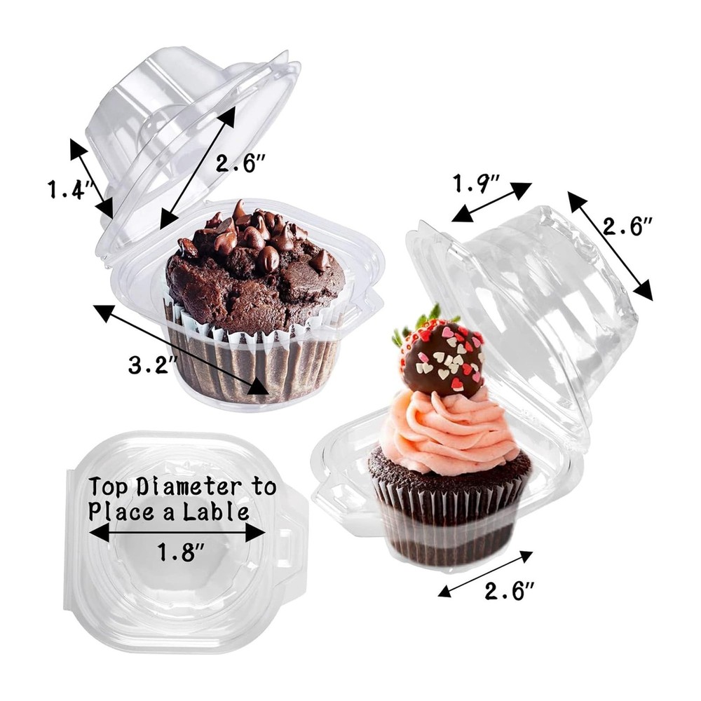 50 Pack Individual Cupcake Containers Plastic Cupcake Boxes Cupcake Holders S...