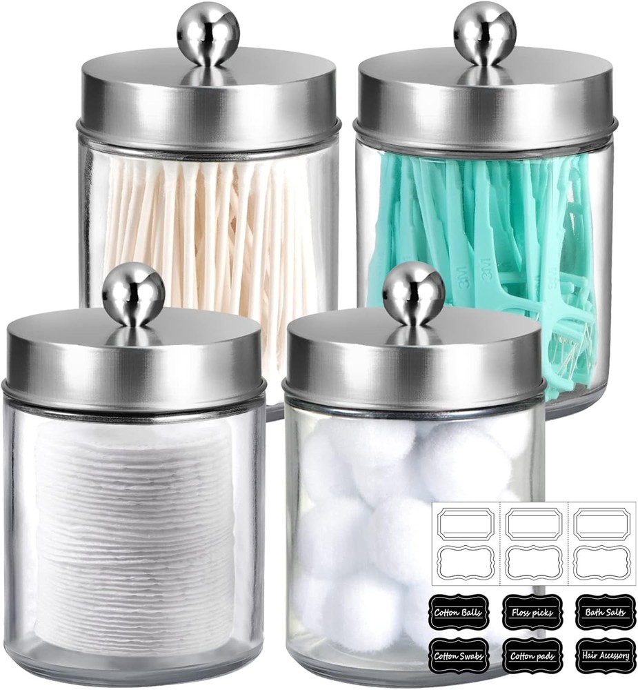 4 Pack Apothecary Jars Bathroom Vanity Storage Organizer Set -Countertop