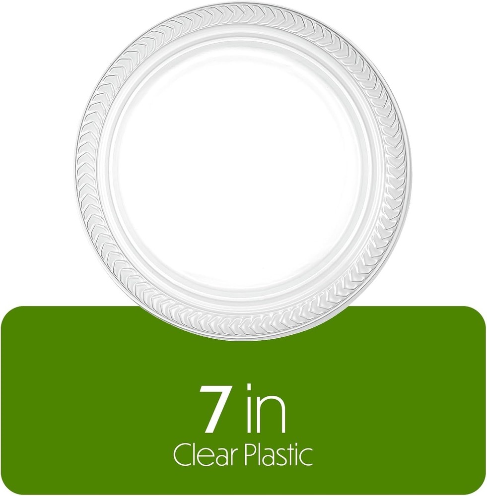40 Pack Clear Plastic Plates 7 Inch Durable Disposable Plastic Dinner Plates ...