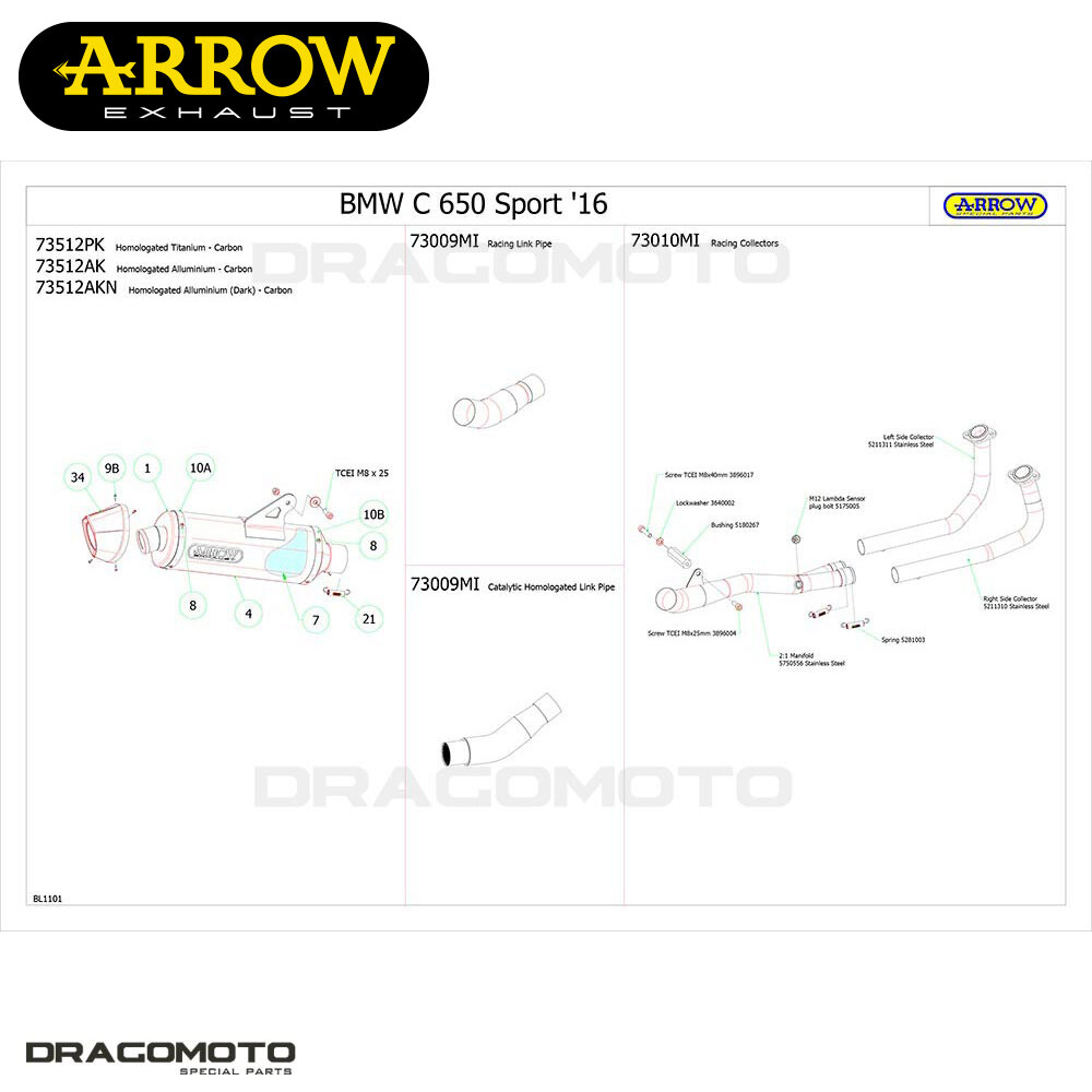Header BMW C 650 SPORT 2016 2017 ARROW RC