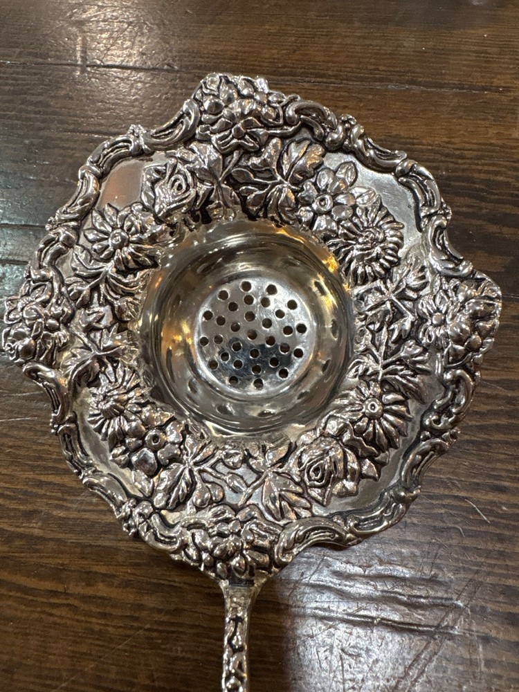 Vintage Godinger Silver Plated Tea Strainer Old Bouquet Pattern
