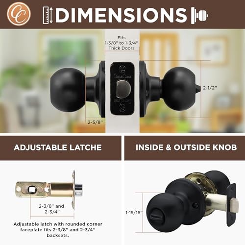Copper Creek BK2020BC-3 Ball Knob, Passage Function, 3 Count Multipack, Black