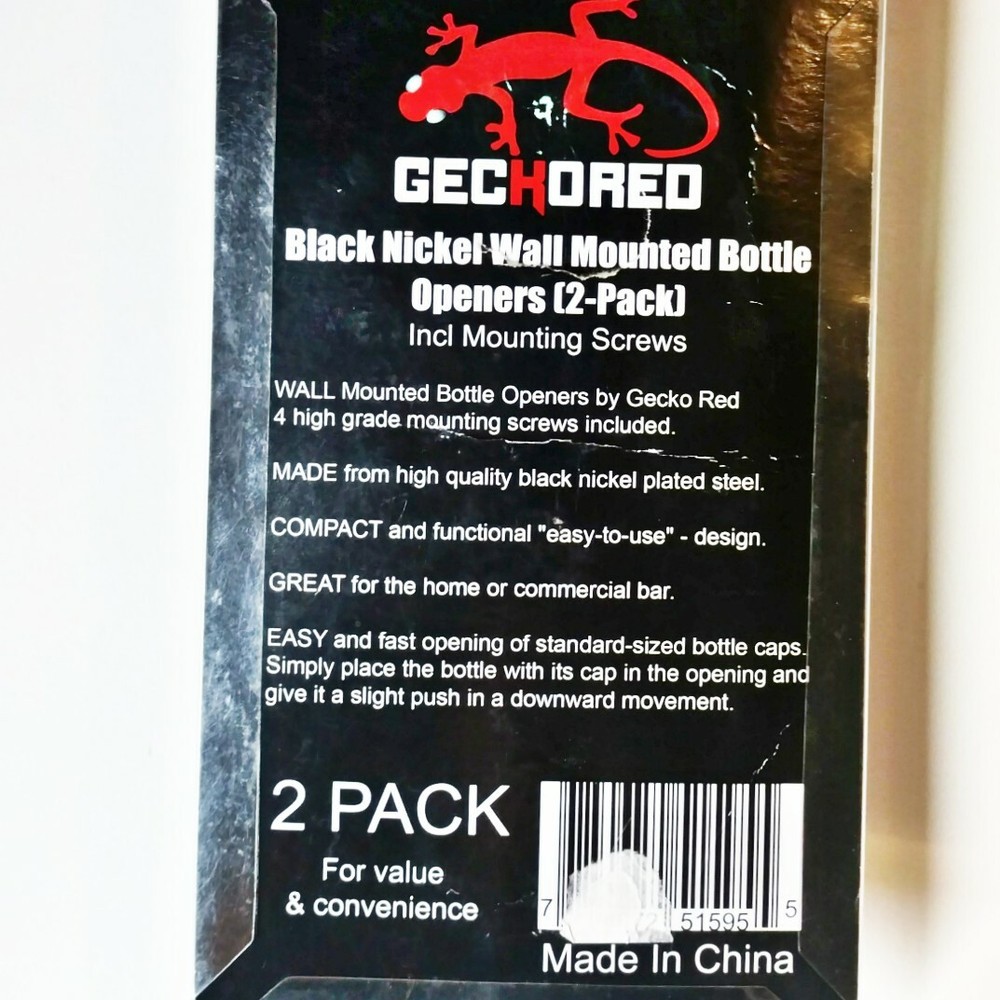 Geckored Black Nickel Wall Mounted Bottle Openers 2-pack