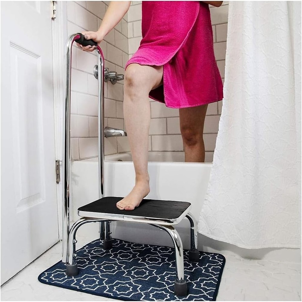 DMI Step Stool with Handle and Non Skid Rubber Platform, Lightweight Chrome