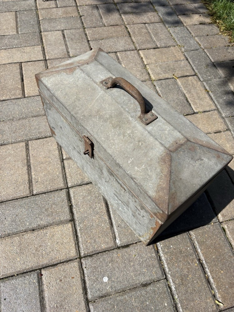 Vintage Galvanized Hip Roof Toolbox