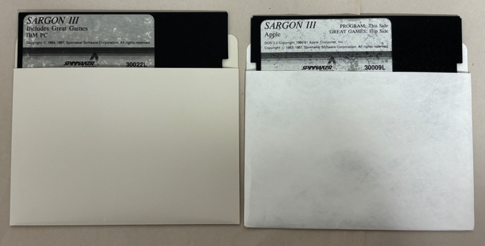 Sargon 3 III Computer Chess Software - Apple & IBM PC 5.25" Floppy Disk