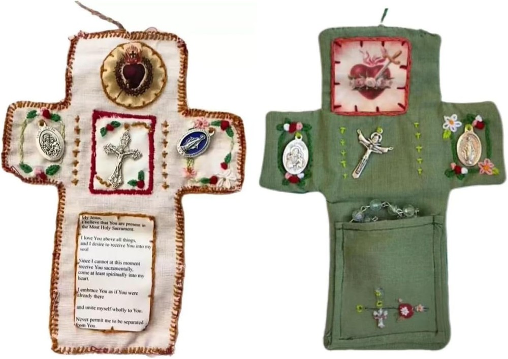 2Pcs Handmade Catholic Pocket Shrine with Silver Cross Inside - Portable Devotio