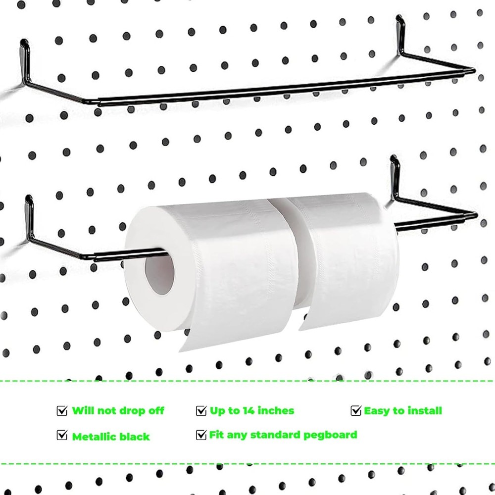 2 Pack Pegboard Paper Towel Holder Extendable Roller Hook for Garage & Workshop