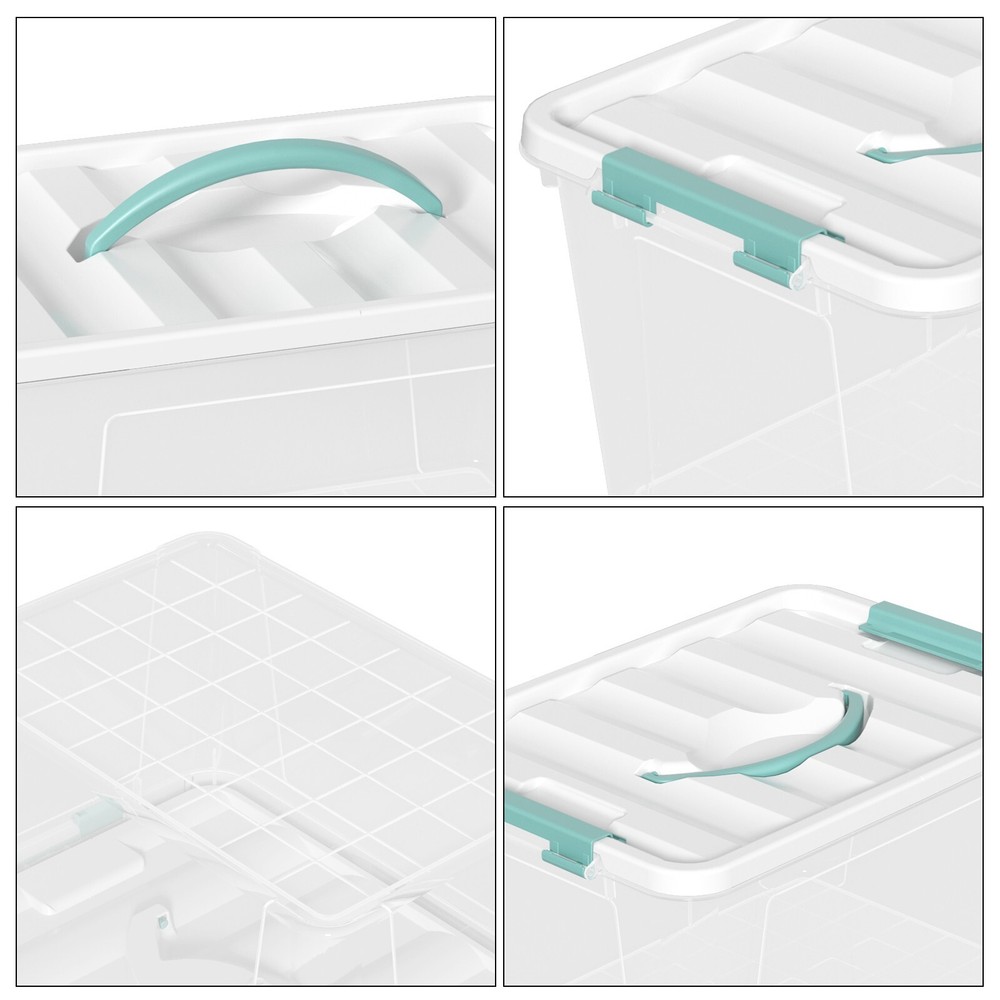 14 Qt Stackable Plastic Storage Bins with White Lids, 8 Packs, Clear