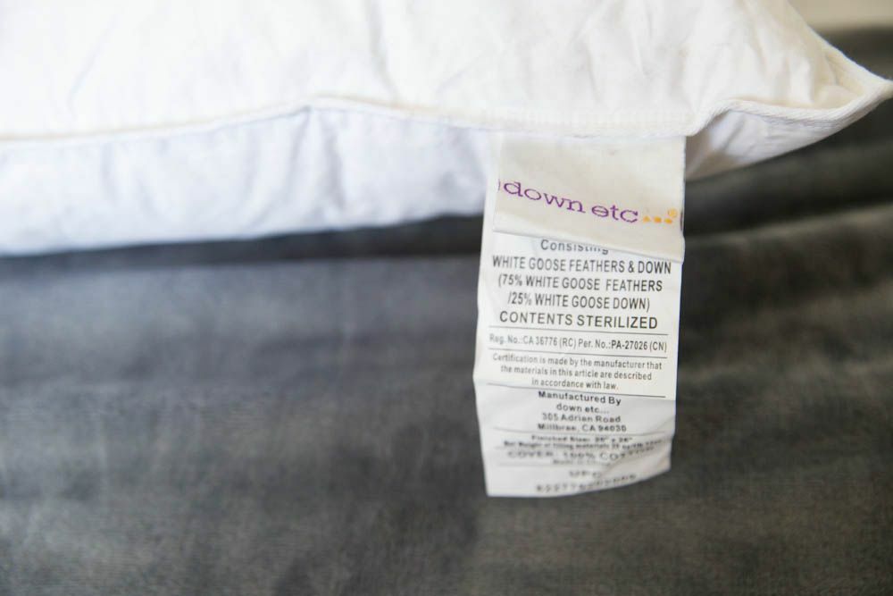 Down Etc. 25/75 White Goose Down and Feather Pillow - Customer Return Clearance
