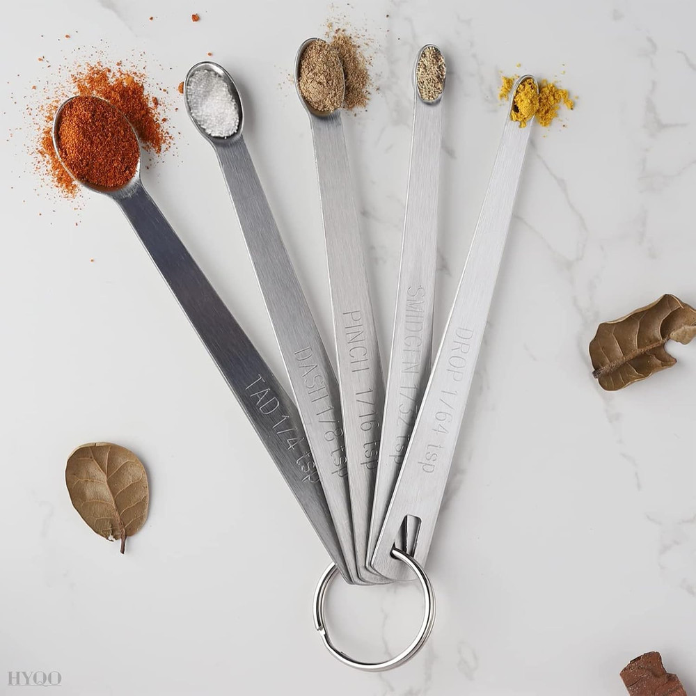 5 Pcs Mini Measuring Spoons Set - Stackable Design, 1/4, 1/8, 1/16, 1/32, 1/64 T