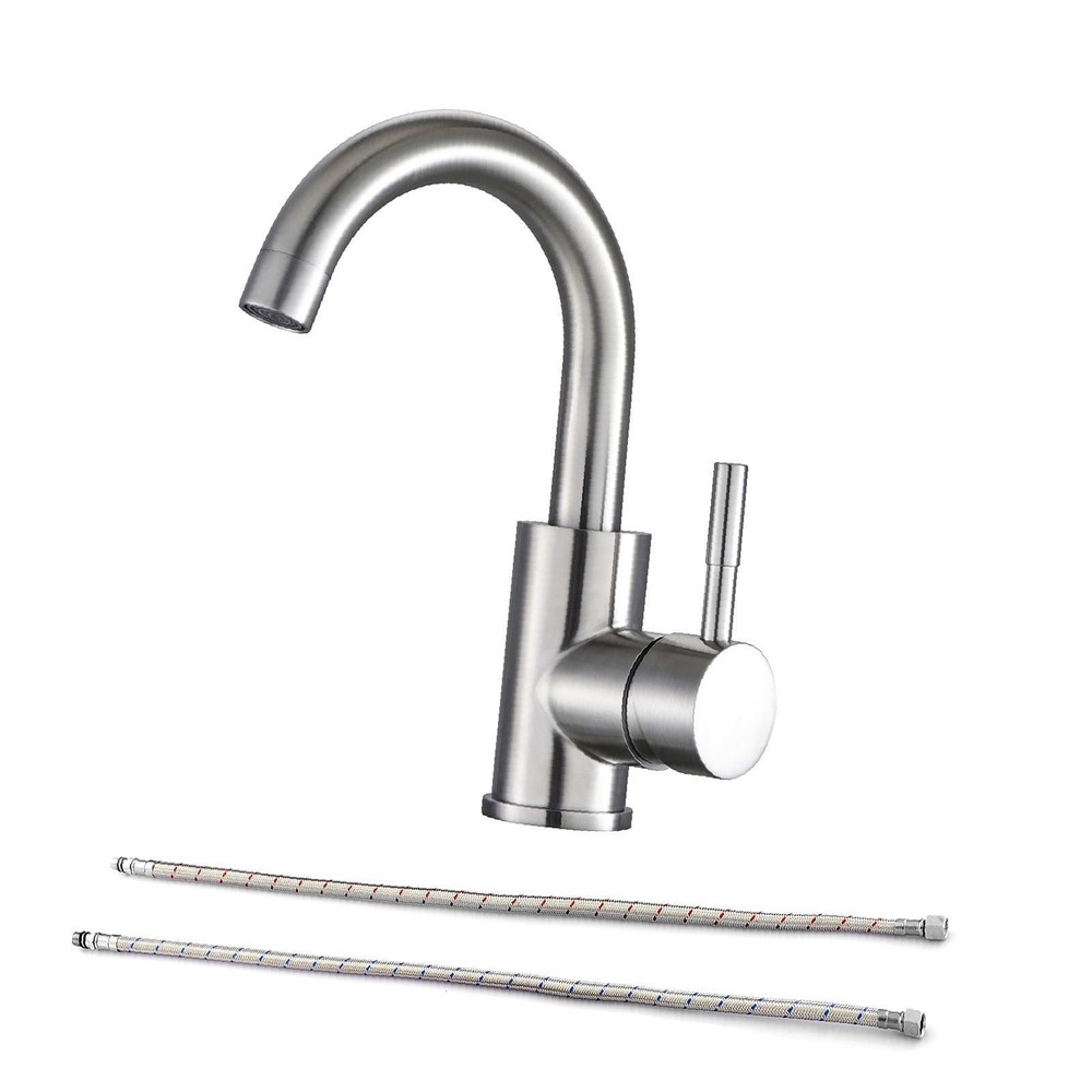 Modern Single Handle Bathroom Faucet, Solid Brass &