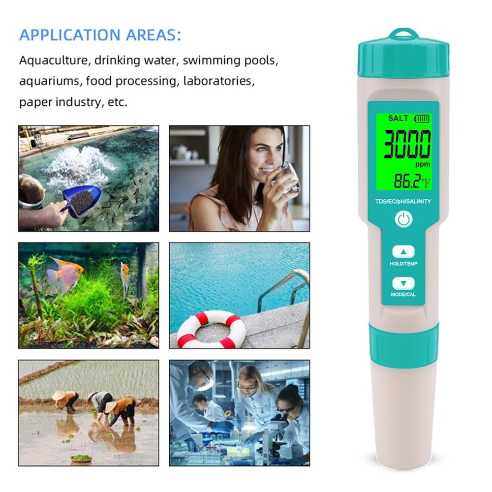 5-in-1 Multifunctional Pool Salt Tester - pH, TDS, EC & Temperature Meter