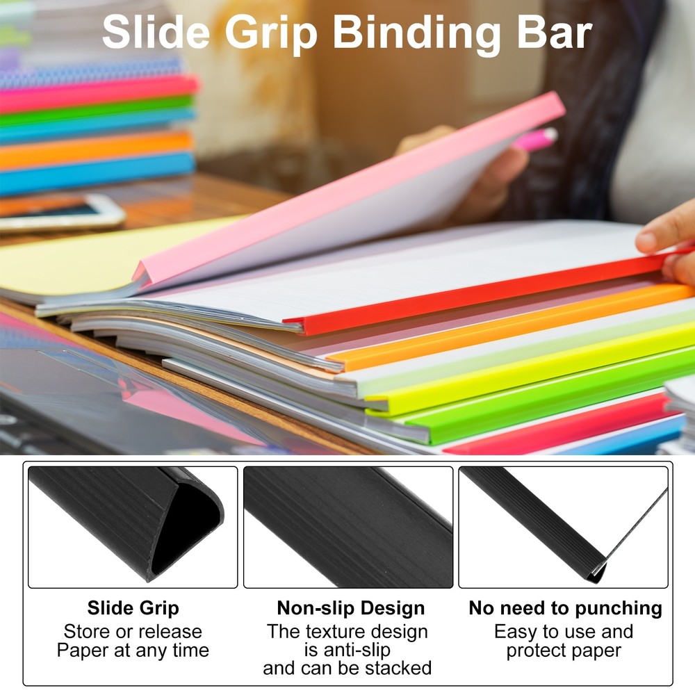 10Pcs Binding Bars, 15mm Binding Bars 120 Sheets Capacity, Black