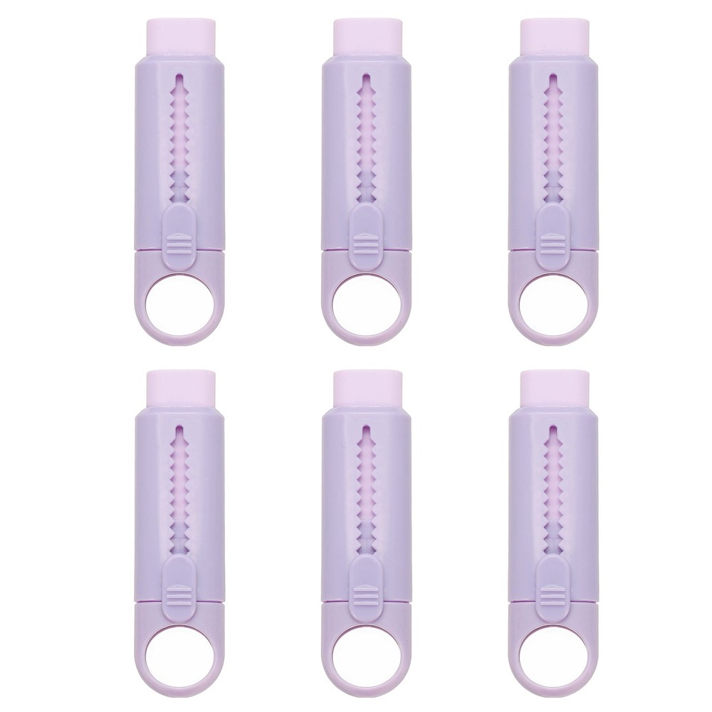 6 Pack Erasers, Pencil Erasers Large Eraser Push Pull Cute Soft, Purple TPE