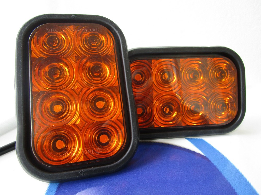 TecNiq 2pk Amber 4" Rectangular Flashing Warning Grommet Mount LED Lights