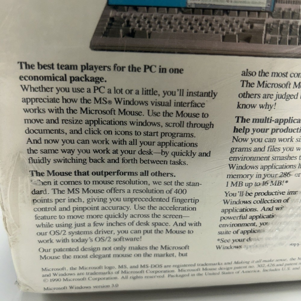 Microsoft Windows 3.0 Operating System + Microsoft Mouse - Vintage 92 Sealed Box