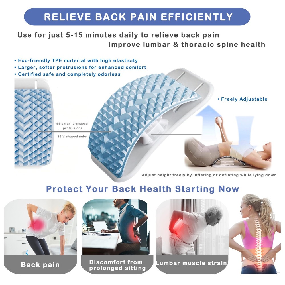 Pneumatic Back Stretcher For Lower Back Pain Relief - Stepless Air-Adjustable...