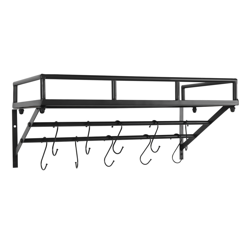 Kitchen Wall Mounted Storage Shelf Cookware Pan Pot Organizer Rack with 10 Hooks