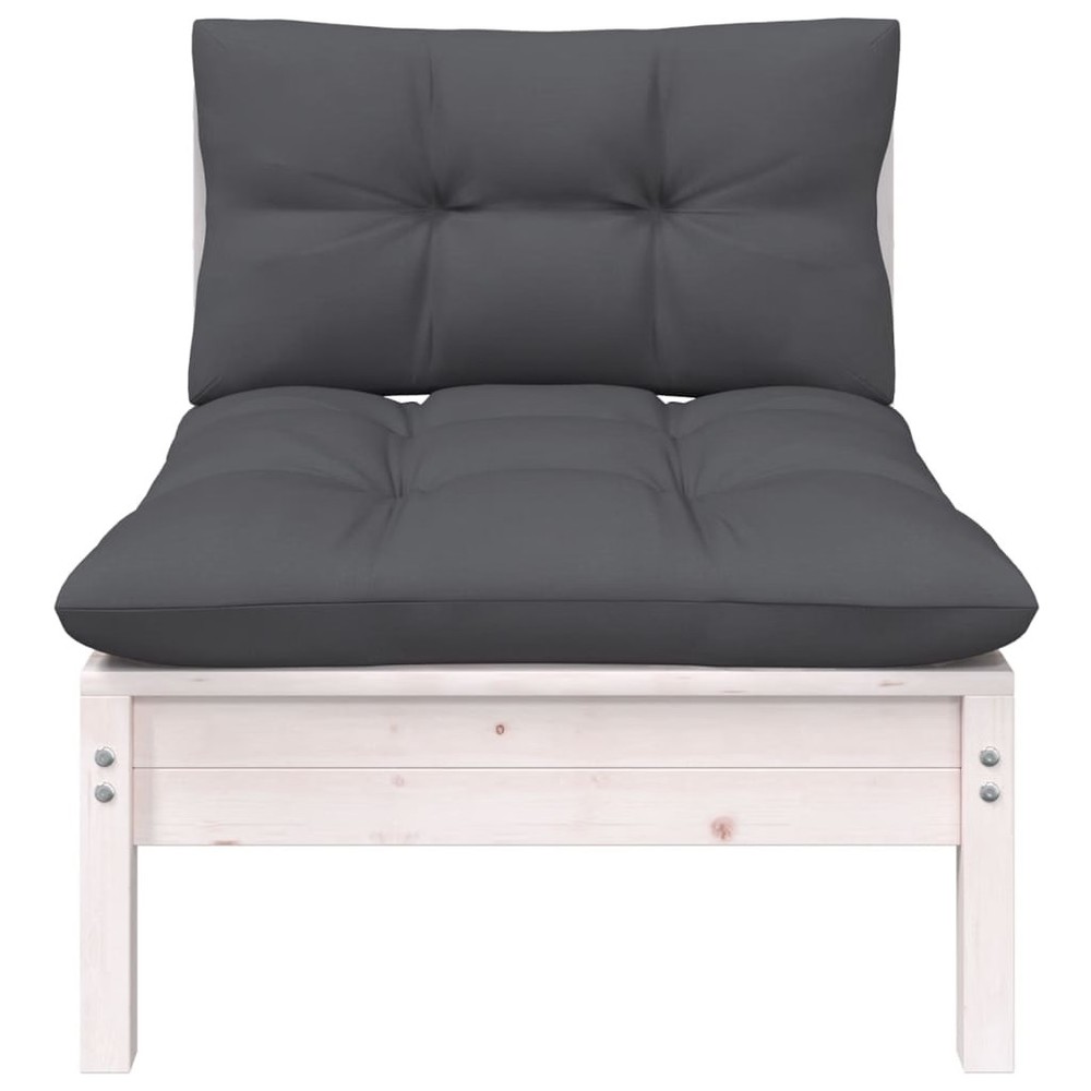 Patio Middle Sofa with Cushions White Solid Pinewood