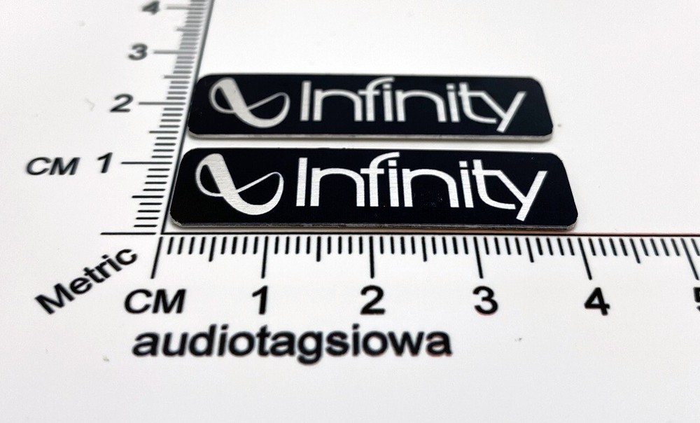 Infinity Reference Speaker Badge Logo Custom Made Satin Silver Pair