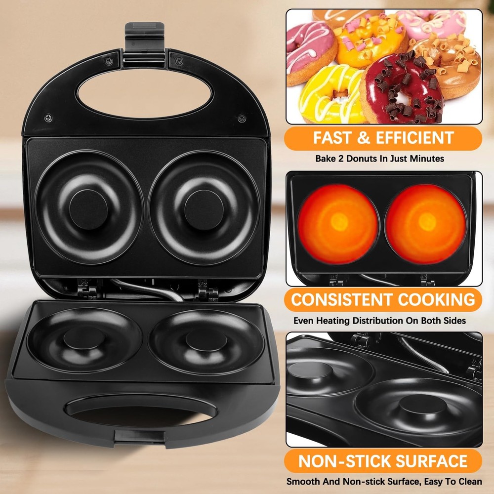 Donut Maker,Doughnut Machine,Bake 2 Donuts,Double-sided heating, Non-stick Su...