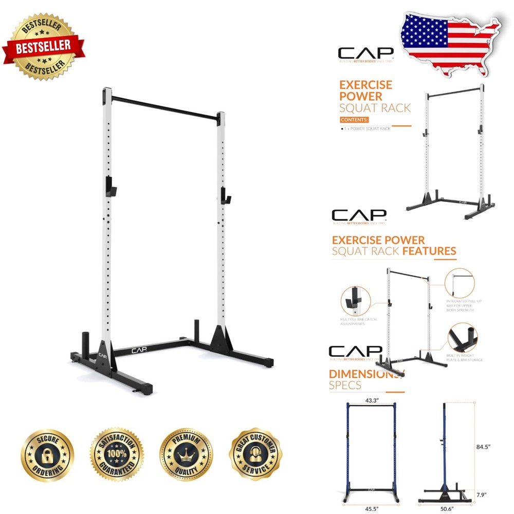 Heavy Duty White Power Rack 500lbs Capacity Pull Up Bar Olympic Plates