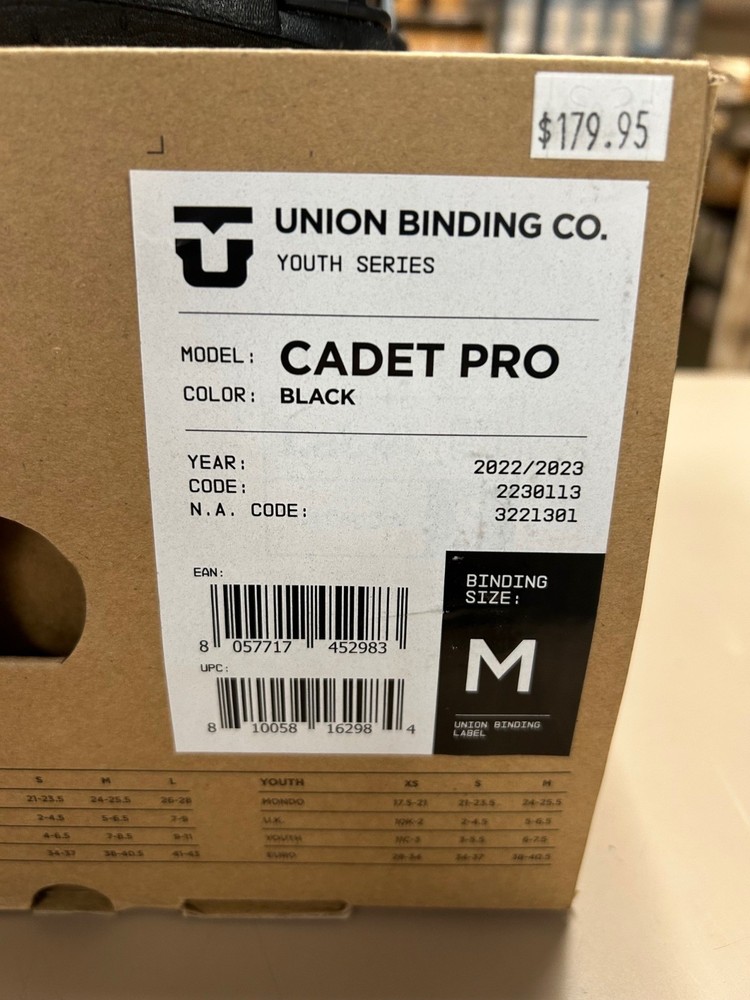 UNION CADET PRO MEDIUM BLACK (22-23) BINDINGS *NEW IN BOX*