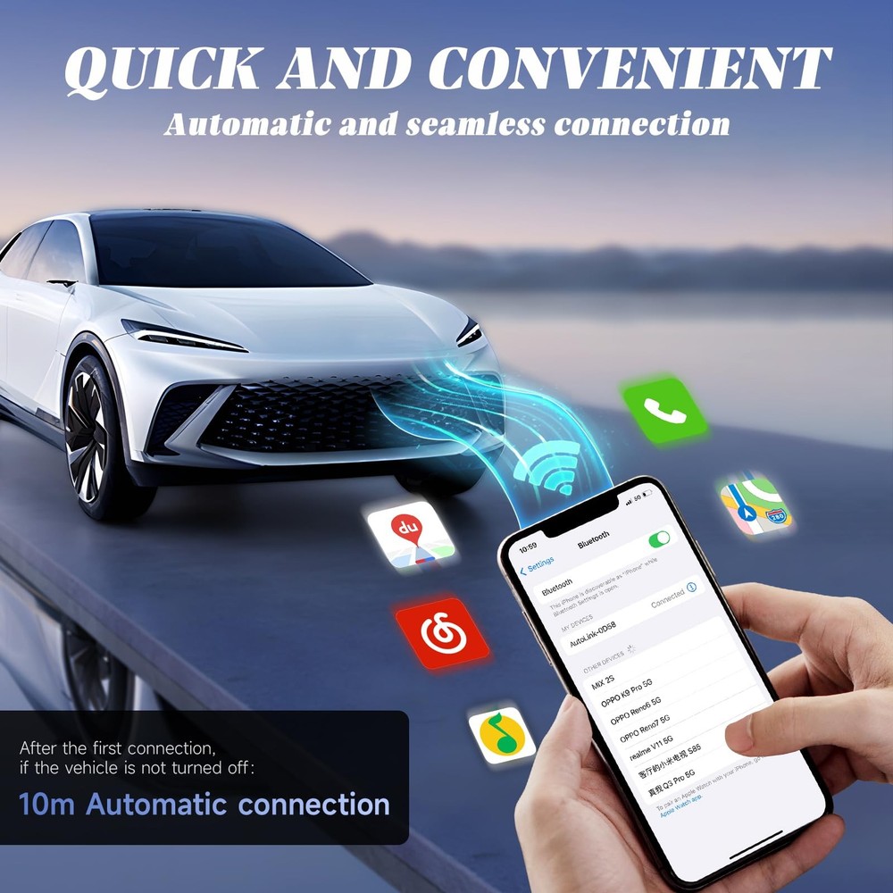 Wireless Carplay Adapter, 2 in 1 CarPlay & Android Auto Black