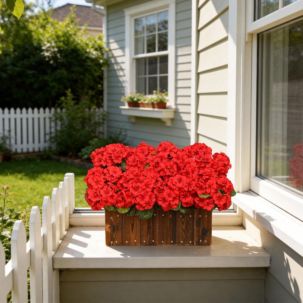 12 Bundles Red Artificial Geranium Flowers for Outdoors Spring Decor Geranium...