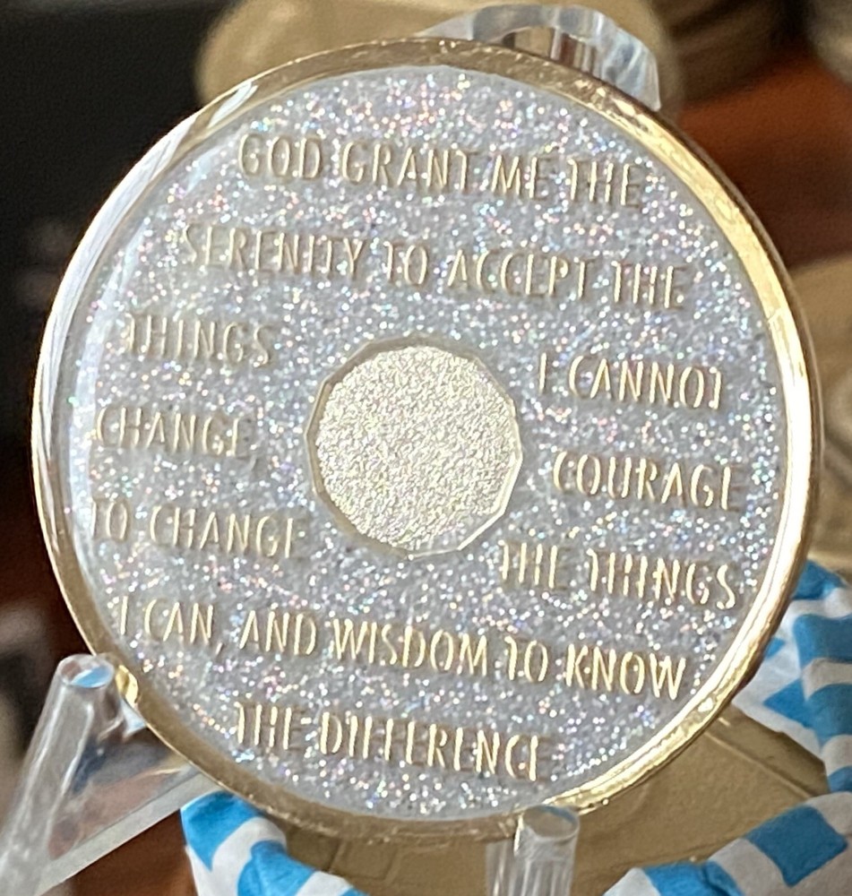 1 Year AA Medallion Opal Glitter Tri-plate Sobriety Chip