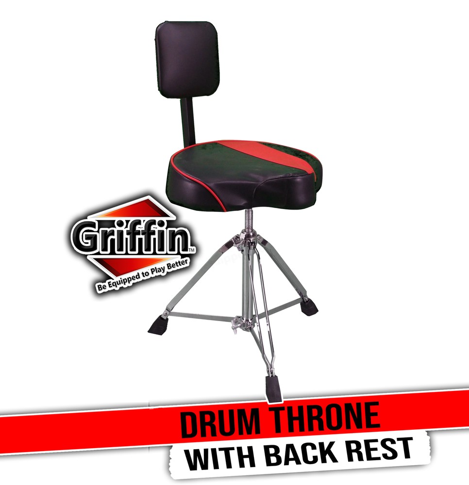 Saddle Drum Throne with Backrest Support GRIFFIN | Padded Leather Drummer Seat