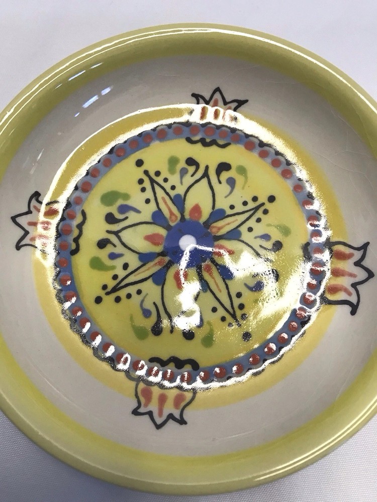 Lumpy Doodles Small Yellow With Flowers Trinket Dish