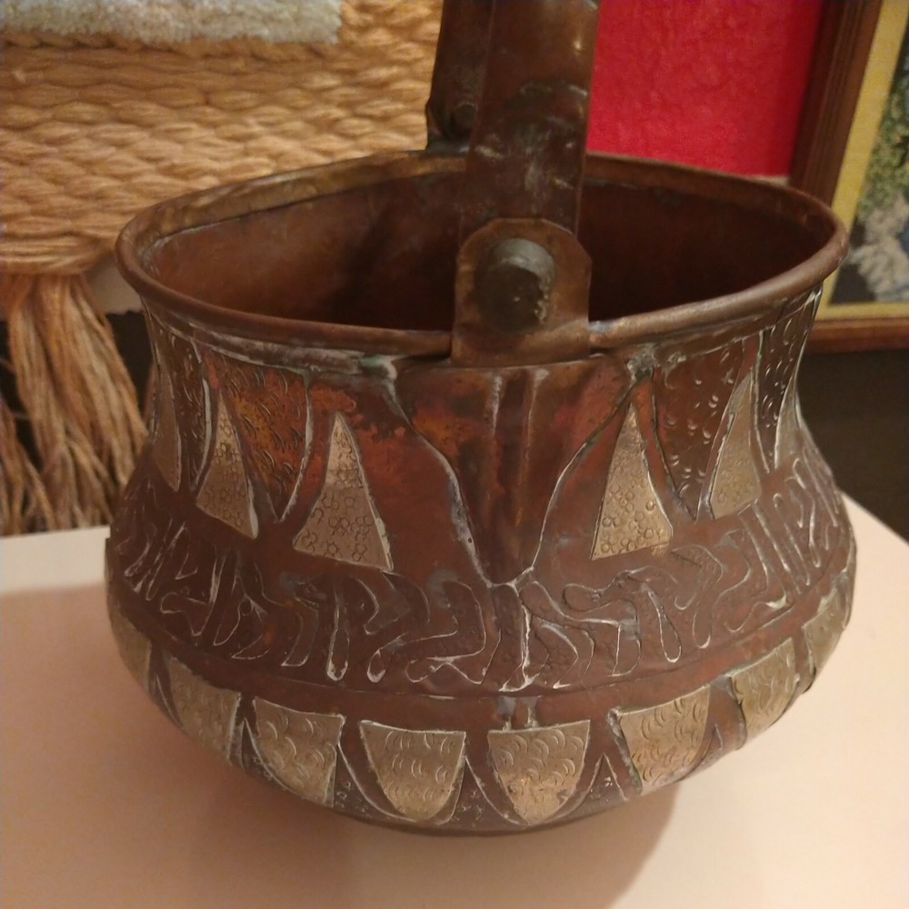 VINTAGE TURKISH HANDCRAFTED COPPER POT/KETTLE CAULDRON FIREPLACE RUSTIC