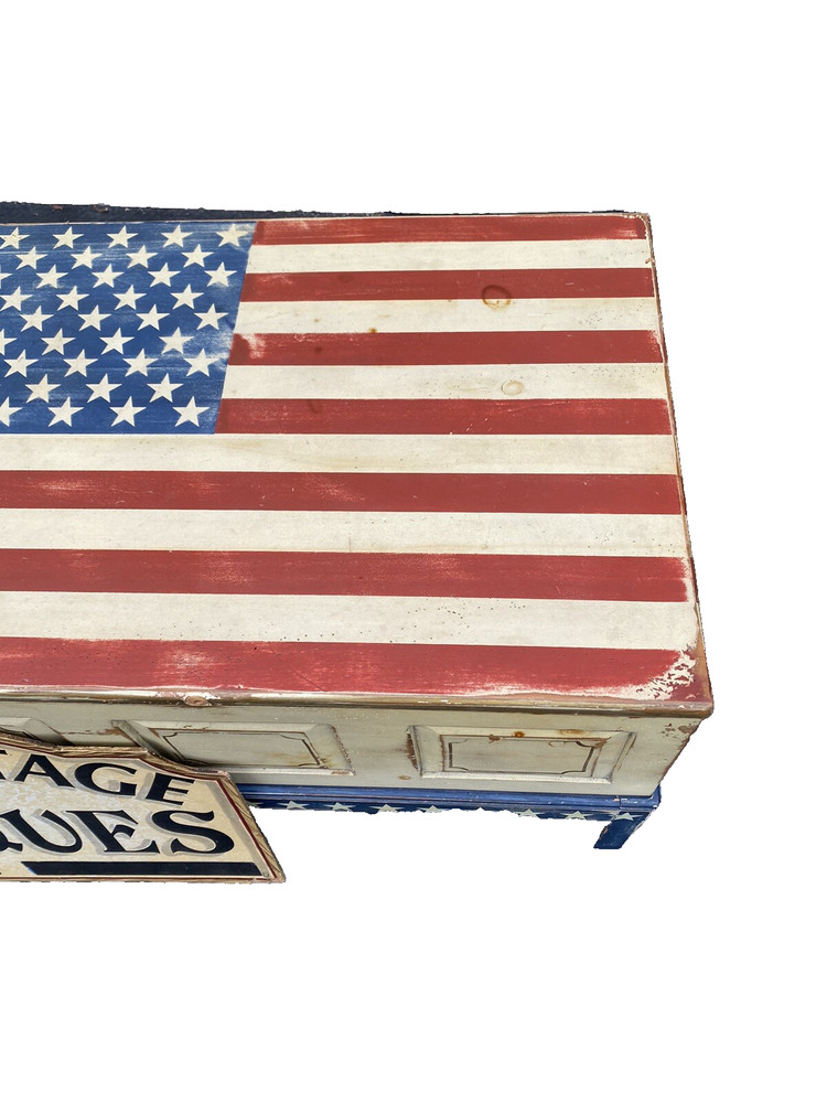 65174 Rustic Primative Coffee Table with STORAGE Americana Flag Design