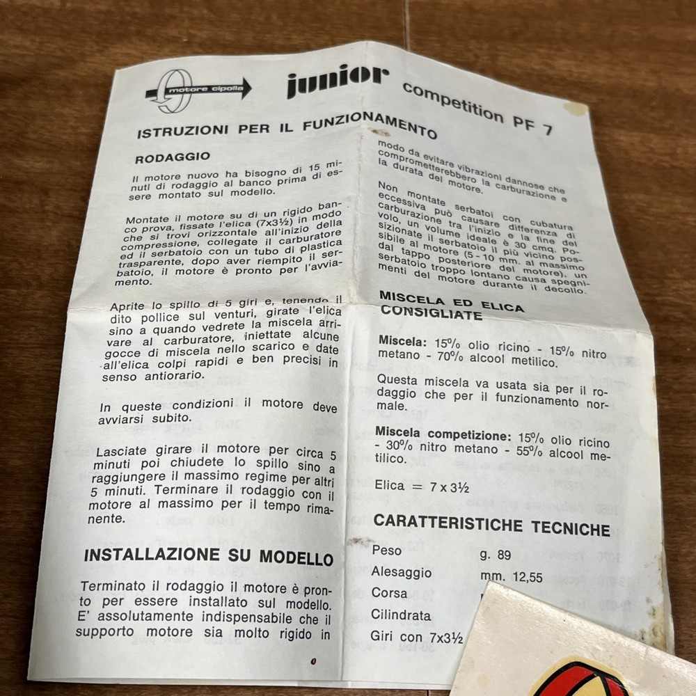 Motore Cipolla Junior 1.5 cc PF7 Competition CL Model Airplane Engine